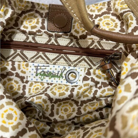 Fossil cloth purse leather trim tan - Picture 5 of 8